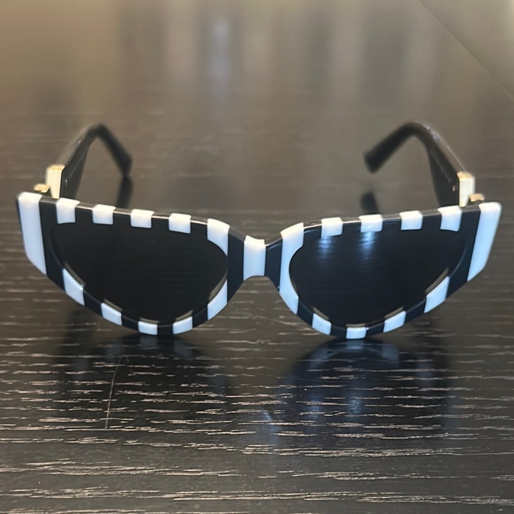 Valentino Black and White Striped Sunglasses